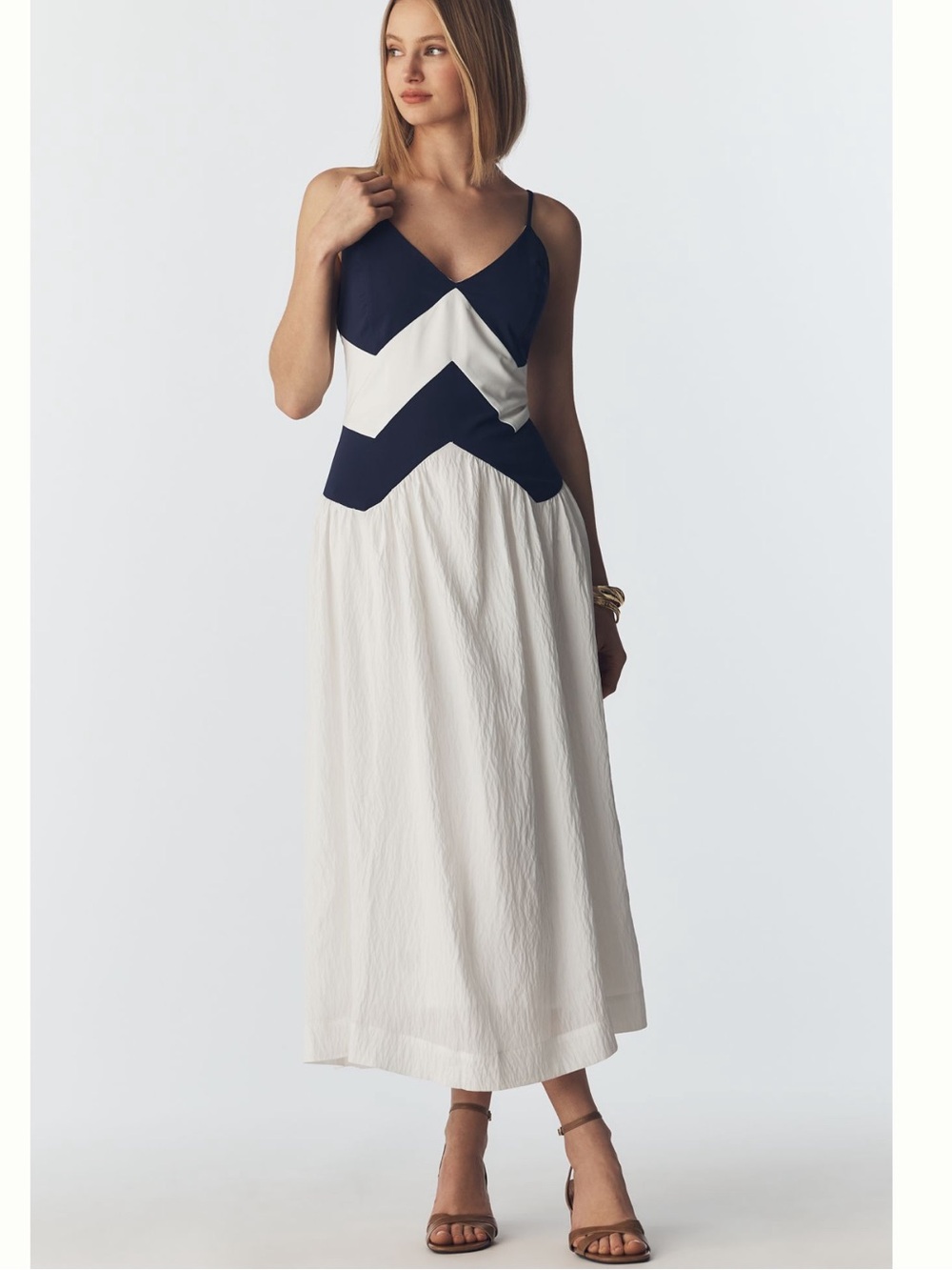 Nwt sleeveless Navy and White Chevron Maxi Dress